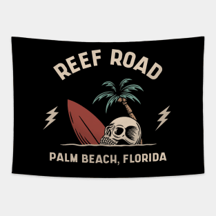 Vintage Surfing Reef Road Palm Beach Florida // Retro Surf Skull Tapestry