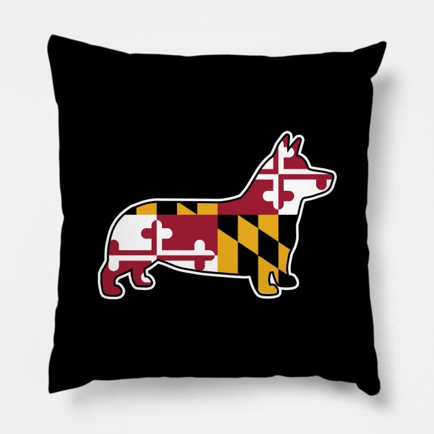 Corgi Silhouette with Maryland Flag Pillow by Coffee Squirrel