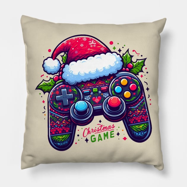 Video Game Controller Christmas Santa Gamer Boys Pillow by BukovskyART