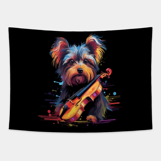 Yorkshire Terrier Playing Violin Tapestry by JH Mart