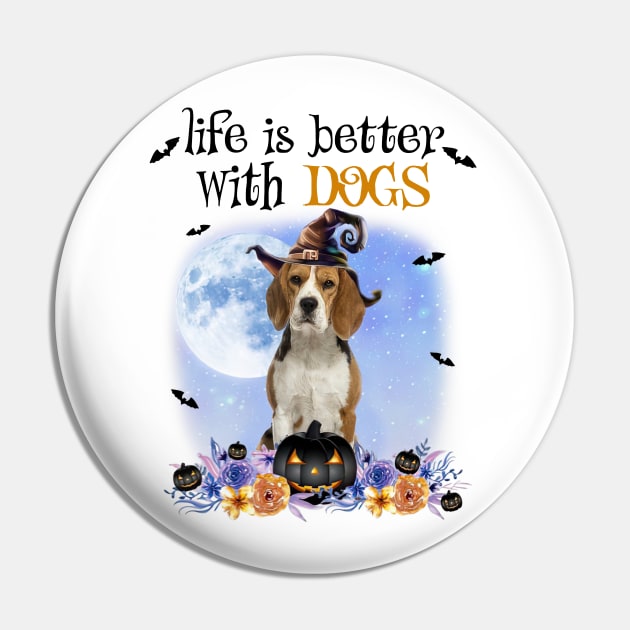 Beagle Witch Hat Life Is Better With Dogs Halloween Pin by cyberpunk art