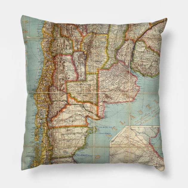 Vintage Map of Lower South America (1914) Pillow by Bravuramedia