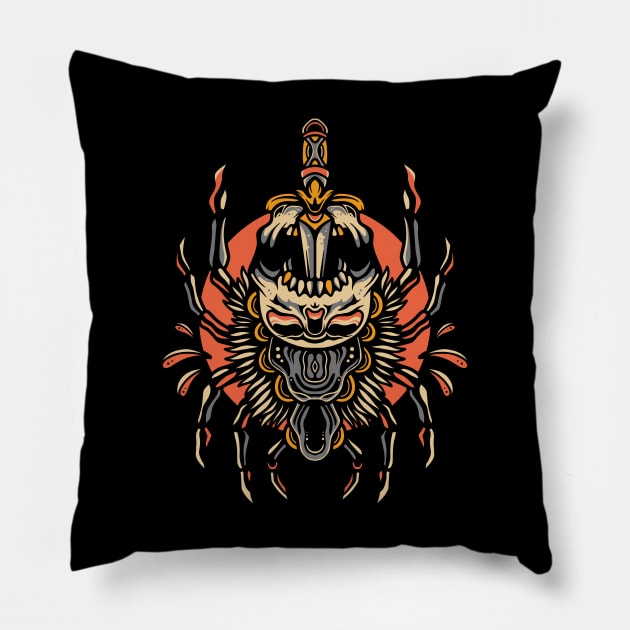 Skull Spider Vintage Traditional Tattoo Pillow by Afdhal Project