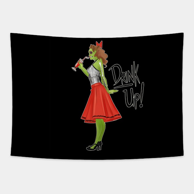 Zombie Girl Wants You To Drink Up Tapestry by dammitfranky