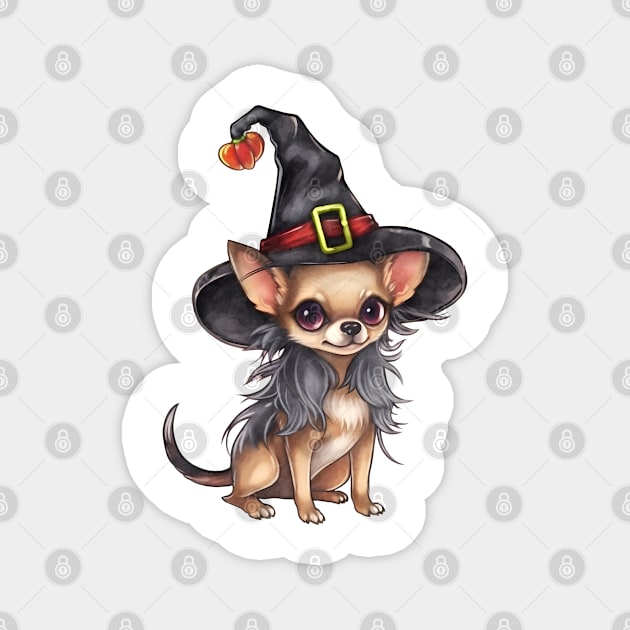 Watercolor Chihuahua Dog in Witch Hat Magnet by Chromatic Fusion Studio