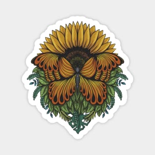 Sunflower Butterfly Hand Drawn Magnet