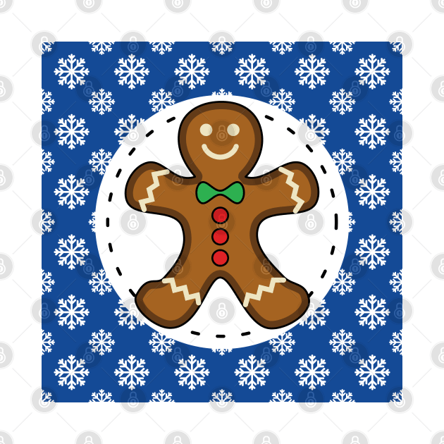 Gingerbread Man on Blue White Snowflakes Pattern by BirdAtWork