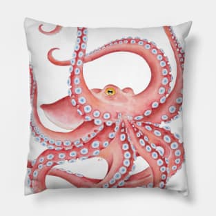Red Dancing Octopus Watercolor Ink Art Pillow