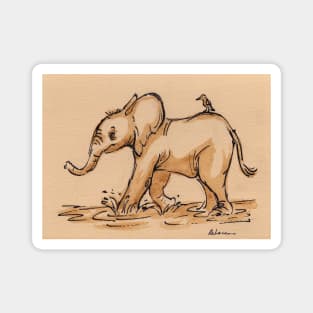 Friends:  Baby Elephant & Friend Watercolor Painting #16 Magnet