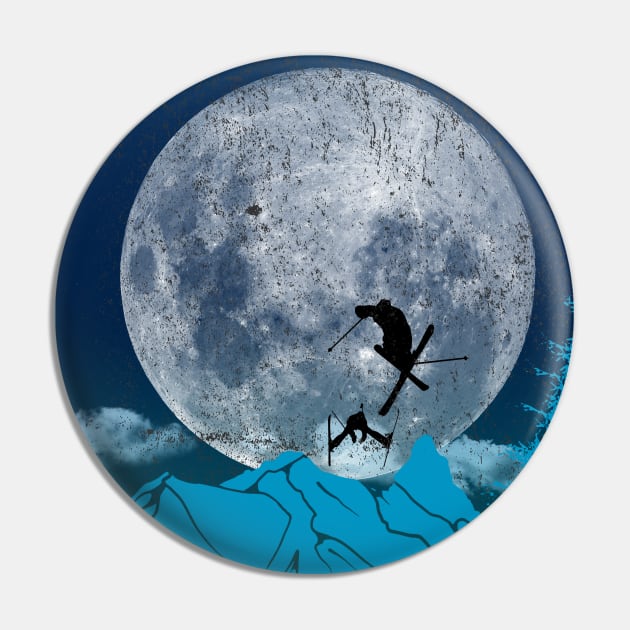 Skiing Freestyle - Blue Moon Pin by MerlinArt