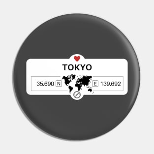 Tokyo - Japan - World Map with GPS Coordinates Pin