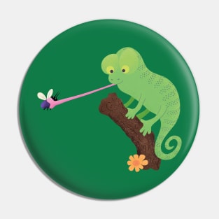 Cute funny green happy chameleon lizard cartoon Pin