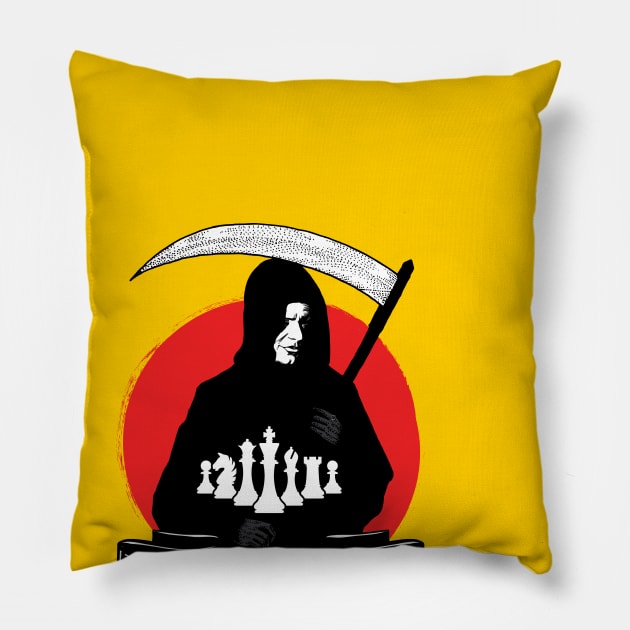 CHESS WITH DEATH Pillow by theanomalius_merch