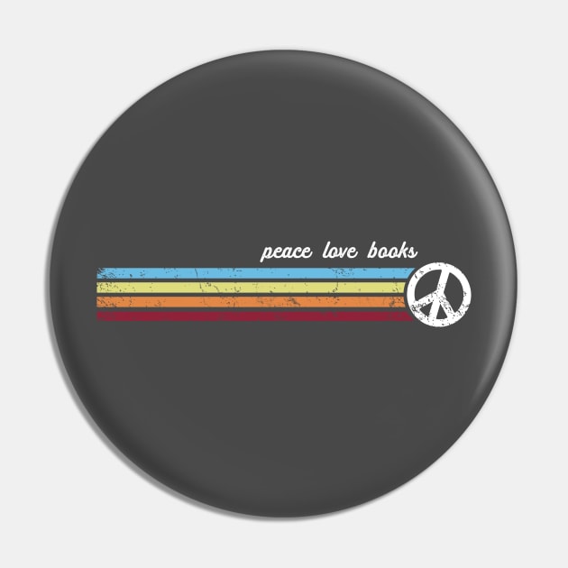 Retro Stripes Peace Love Books Pin by Jitterfly