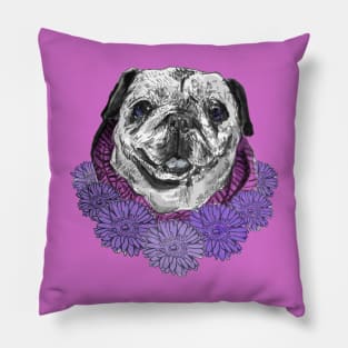 Purple Pug Bouquet Pillow