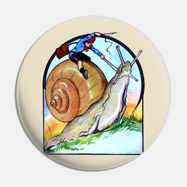 Cottagecore Vintage Little Boy Riding a Garden Snail Fantasy Pin by Joaddo