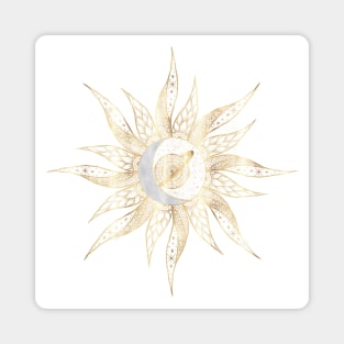 Modern White Gold Sun Moon Planet Universe Mandala Magnet
