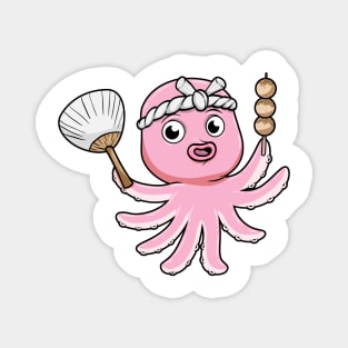 Octopus as vendor with feather duster and skewer Magnet