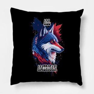 All American Forth of July Wolf Star Spangled Banner Pillow