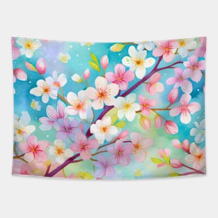 Soft Pastel Rainbow Cherry Blossoms Tapestry