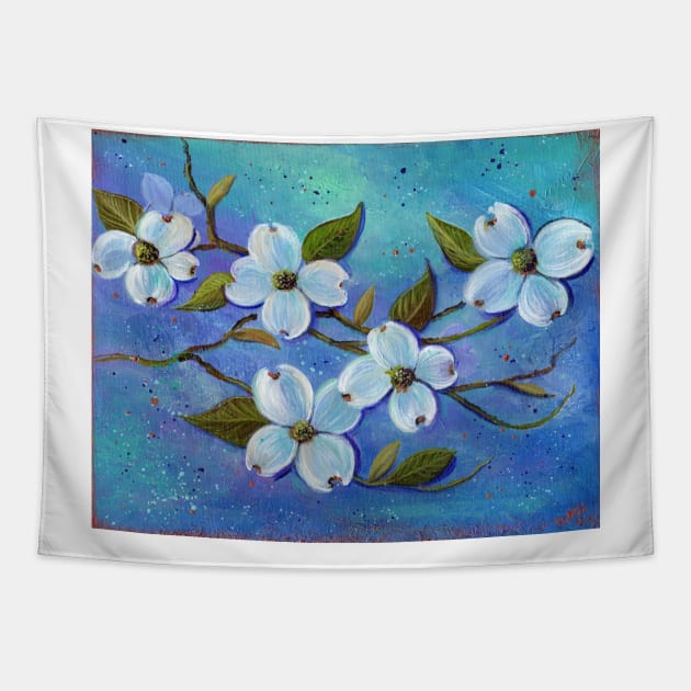white dogwood flowers Tapestry by ReneeLLavoie