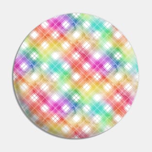 Bright Rainbow Watercolor Diagonal Tartan Plaid Check Pin