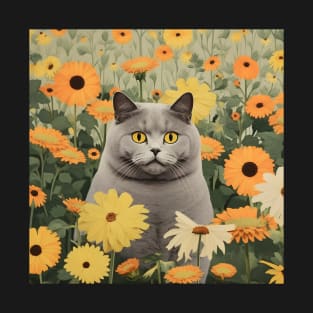 Feline Garden Delight: Cats Amongst a Bouquet of Blooms - Chive T-Shirt