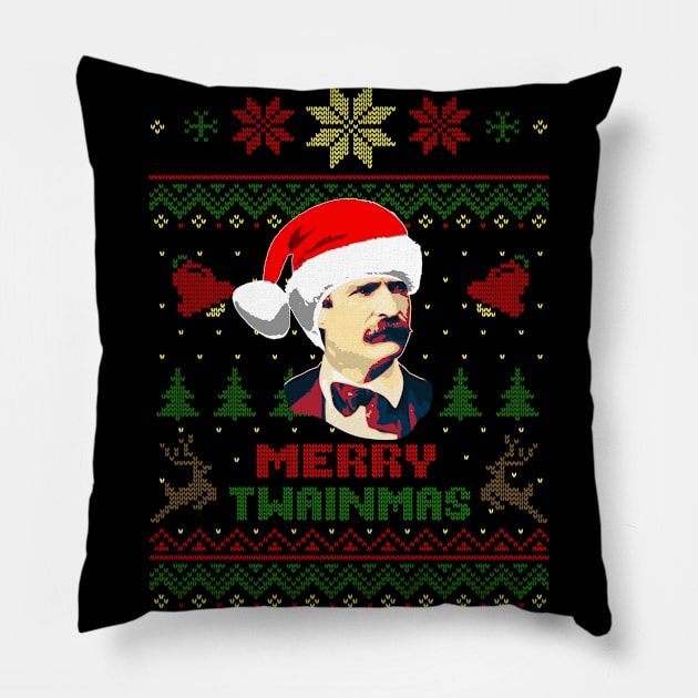 Mark Twain Merry Twainmas Pillow by Nerd_art