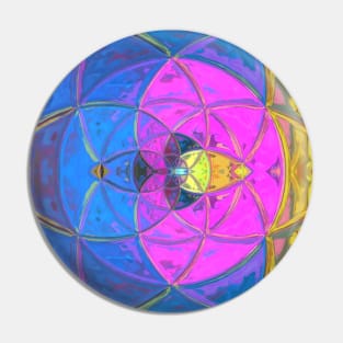 Mosaic Kaleidoscope Flower Blue Pink and Yellow Pin