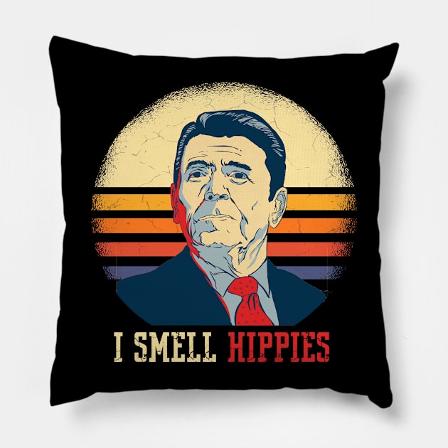 I smell Hippies- Ronald Reagan Pillow by JayD World