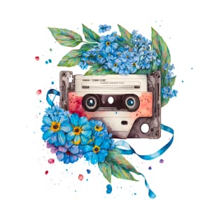 Watercolor Spring Flower With Cassette Tape, Beautiful Floral Women T-Shirt