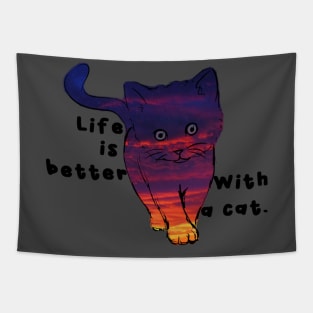 Life is better with a cat. Cute sticker Tapestry