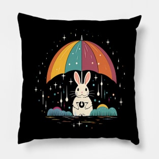 Arctic Hare Rainy Day With Umbrella Pillow