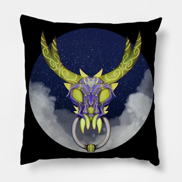 Demonic Skull (Green Blue) Pillow by Takeshi_Tenma