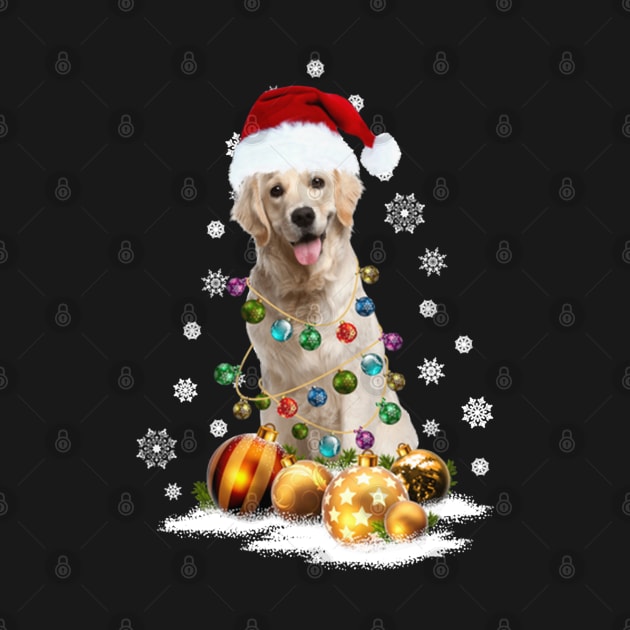 GOLDEN RETRIEVER Dog Santa Hat Christmas Lights Ornaments Happy Holidays by QUYNH SOCIU