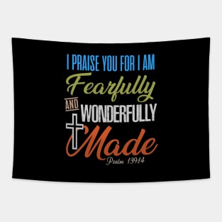 Psalms I praise You for I am fearfully and wonderfully made Bible Verse Christian T Shirts Tshirts, Christian Christmas Gifts Store Tapestry