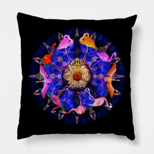 Pink Flamingo Peace Symbol Mandala Pillow