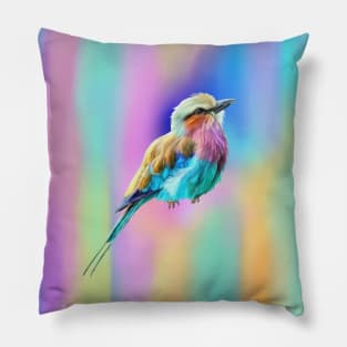 Lilac Breasted Roller Pastel Watercolor Pillow