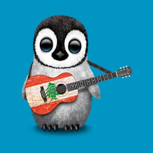 Baby Penguin Playing Lebanese Flag Guitar T-Shirt