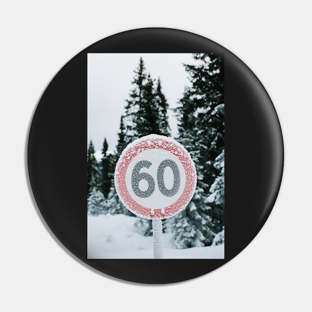 Wintertime - Hoarfrost on Round Traffic Sign in Norwegian Backcountry Pin by visualspectrum