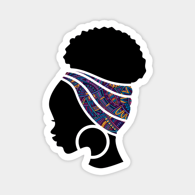Afro Hair Woman with African Pattern Headwrap Magnet by logiamerch
