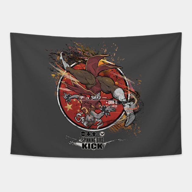 CHUN-LI: SPINNING BIRD KICK - RED Tapestry by JF Penworks