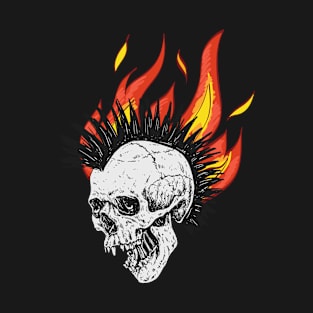 Black Orange Gothic Skull with Flame Illustration T-Shirt