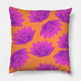 Hong Kong Lotus Bright Orange with Pink - Summer Flowers Pattern Pillow