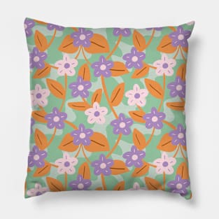 Wavy flower pattern in green and lavender Pillow