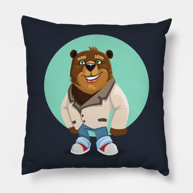 Cool California Hippie Brown Bear Artwork Pillow by PatrioTEEism