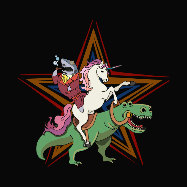 Unicorn and Shark Riding T-Rex Party Dinosaur by KimLeex