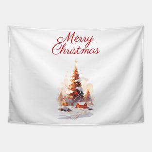 Merry Christmas decorated tree Tapestry