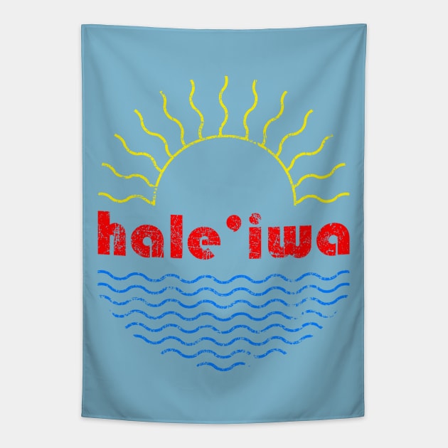 Haleiwa Wavy Sun Tapestry by HaleiwaNorthShoreSign