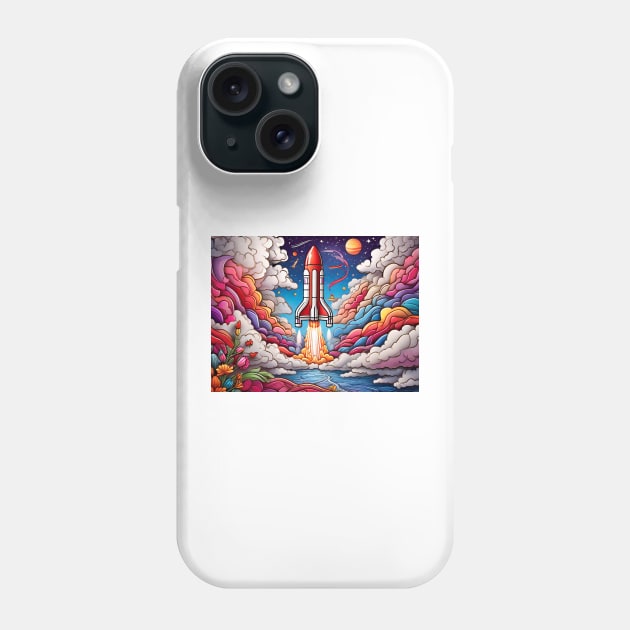 Rocketing through Cloudscapes: A Coloring Spectacle (142) Phone Case by WASjourney